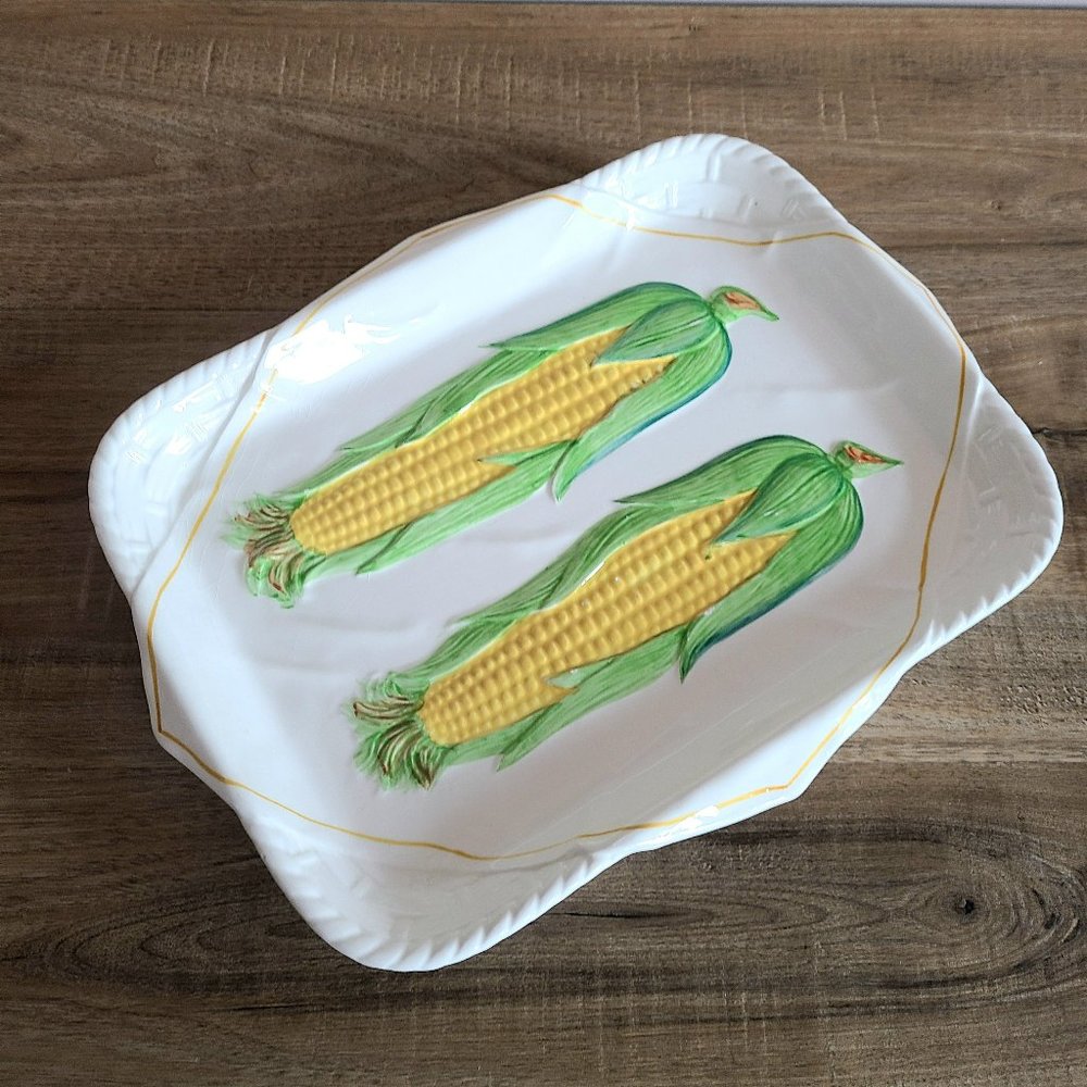 Vintage ceramic plate for corn. Made in Japan.